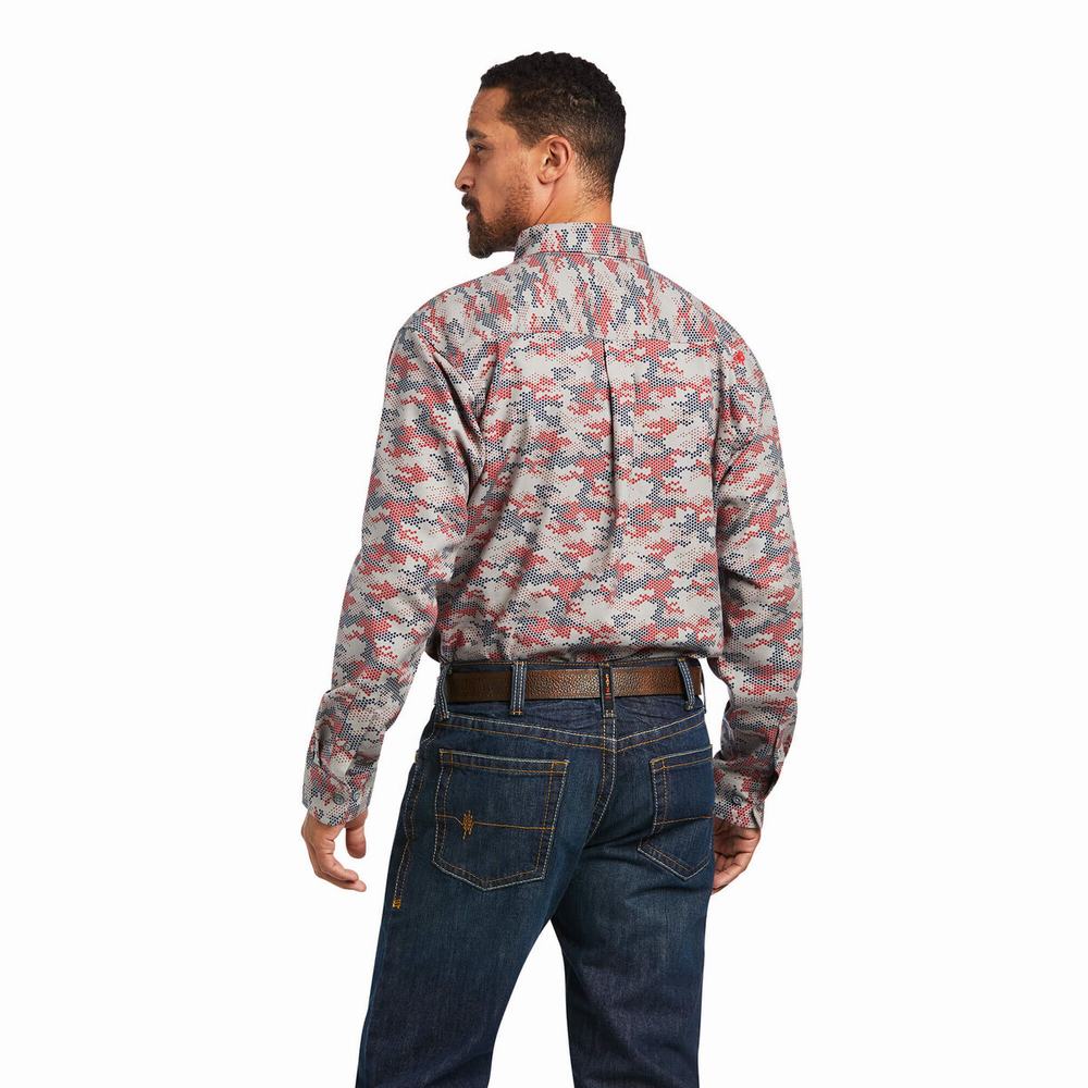 Camicie Ariat FR Geo Camo DuraStretch Uomo Blu | IT456VWNJ