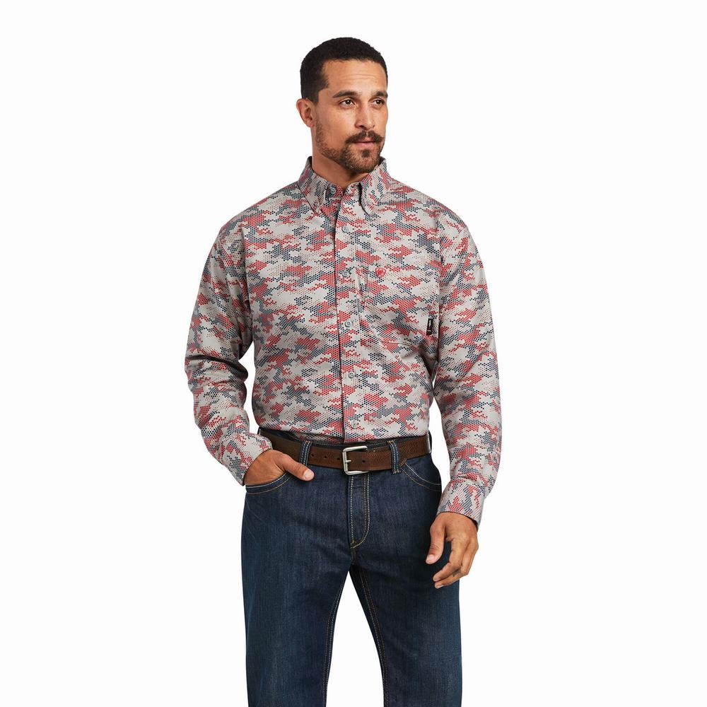 Camicie Ariat FR Geo Camo DuraStretch Uomo Blu | IT456VWNJ