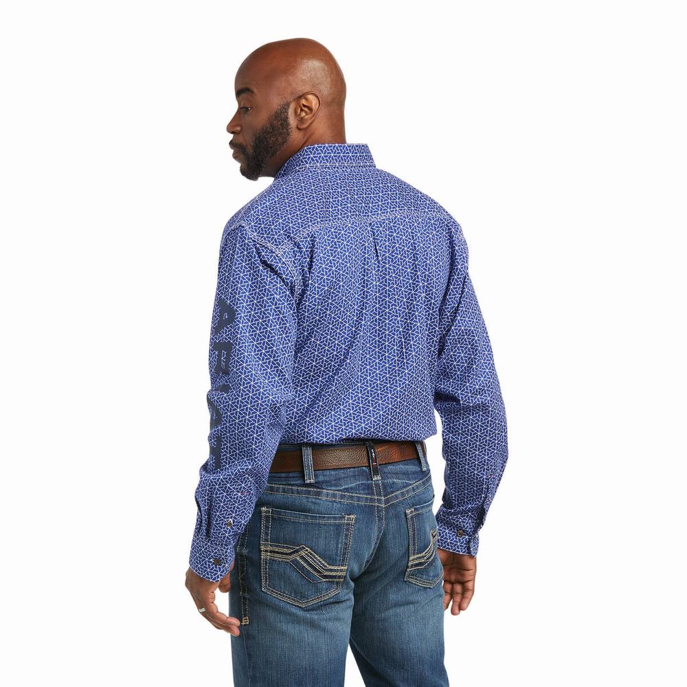 Camicie Ariat FR Murphy Logo DuraStretch Uomo Blu Bianche | IT986RGWT