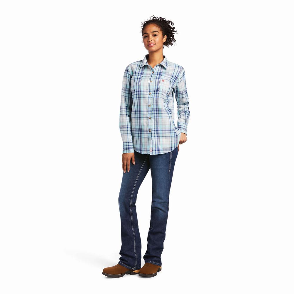 Camicie Ariat FR Sabine Logo Donna Verde Acqua Chiaro Blu | IT873WFZO