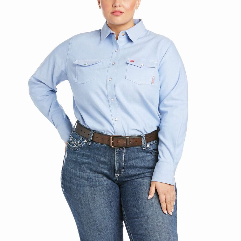 Camicie Ariat FR Solid DuraStretch Snap Donna Blu | IT486UXCH