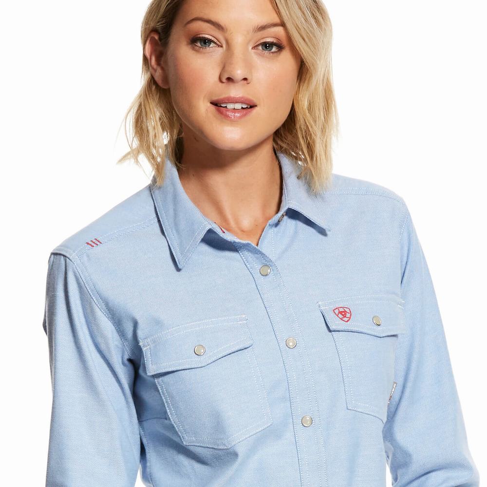 Camicie Ariat FR Solid DuraStretch Snap Donna Blu | IT486UXCH