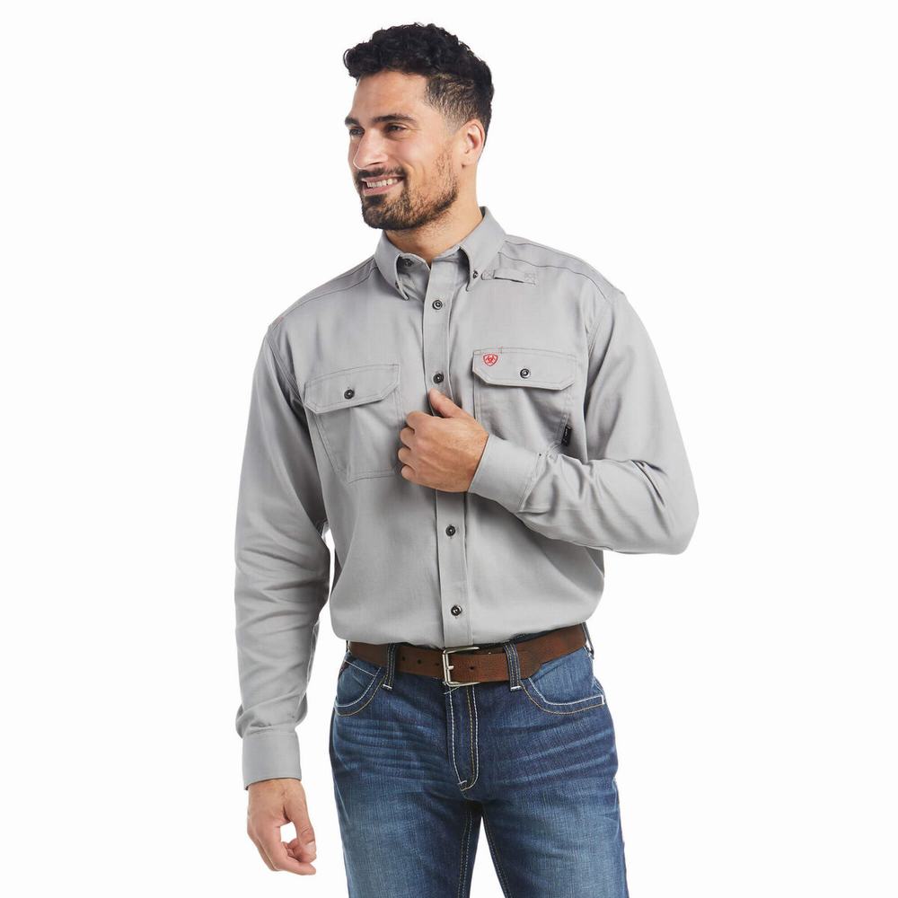 Camicie Ariat FR Solid Uomo Argento | IT470DTRS