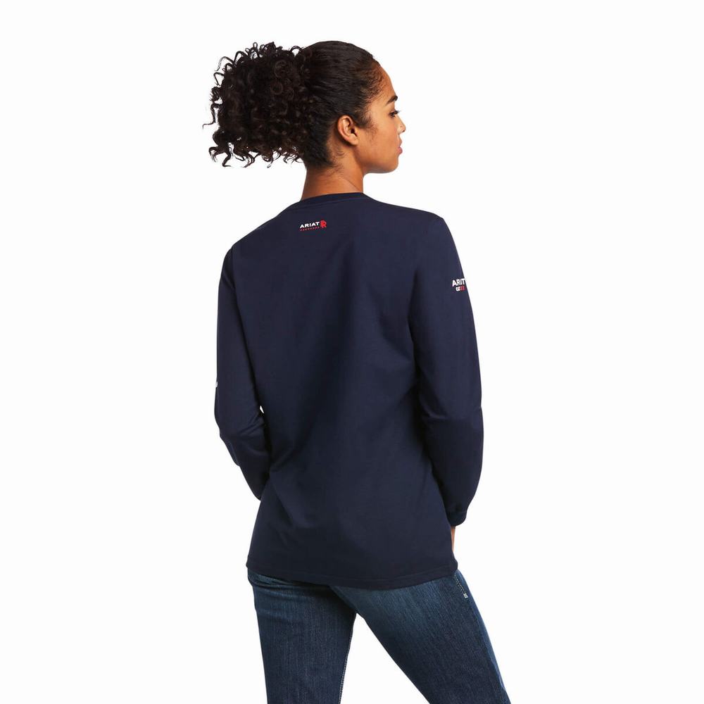 Camicie Ariat FR Stretch Logo Donna Blu Marino | IT136DGTP