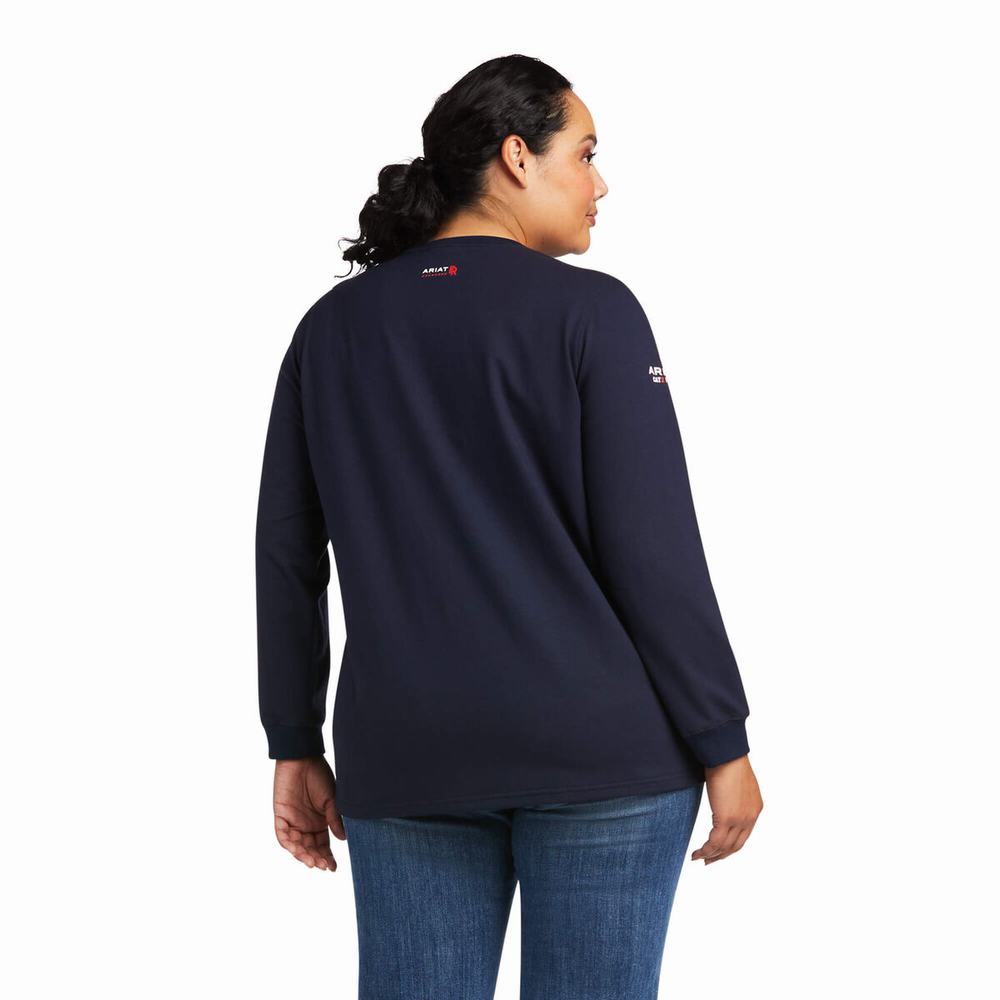 Camicie Ariat FR Stretch Logo Donna Blu Marino | IT136DGTP