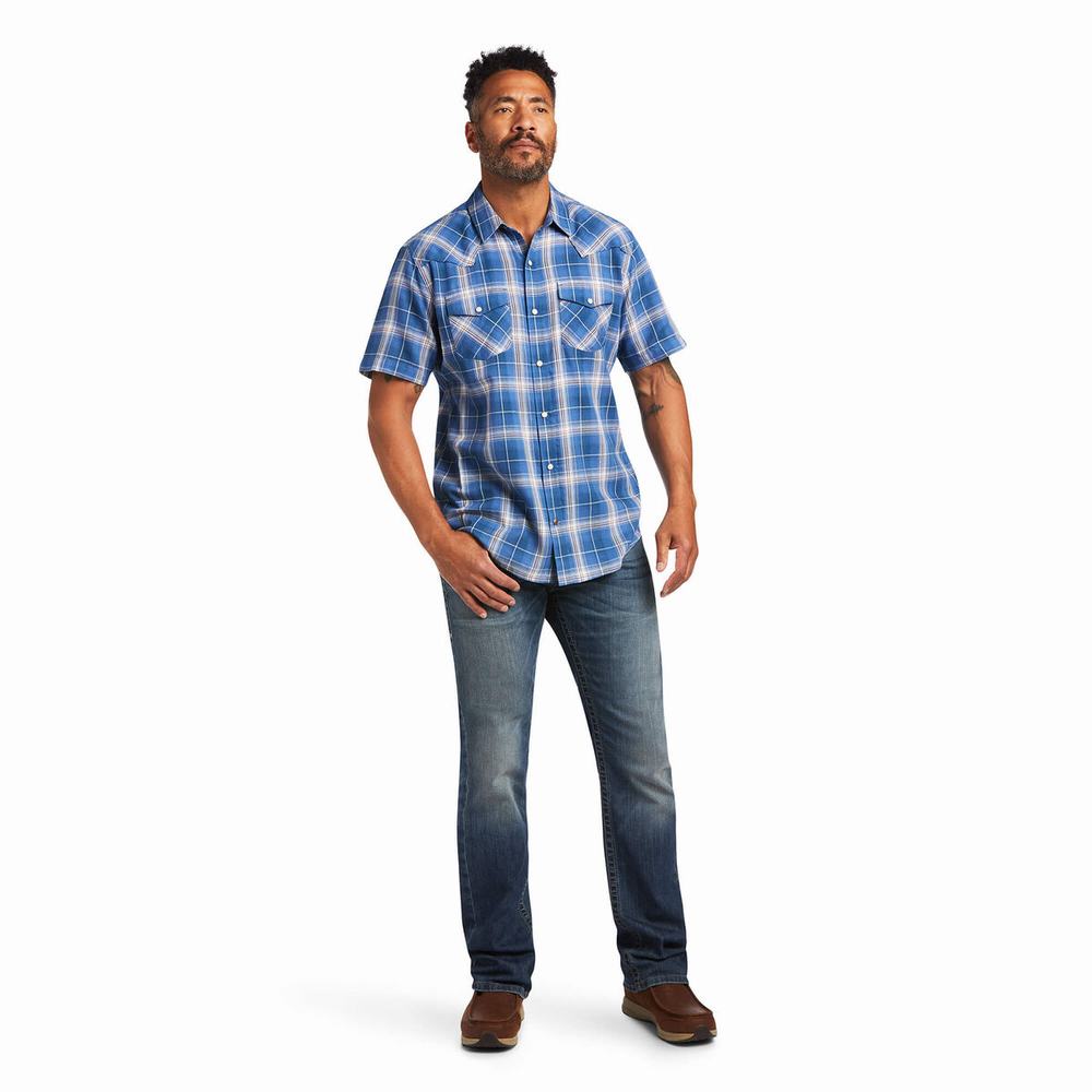 Camicie Ariat Huck Retro Fit Uomo Blu | IT607ICPS