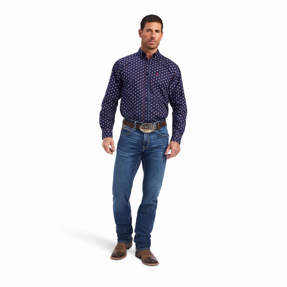 Camicie Ariat Nosson Classiche Fit Uomo Blu | IT031ZSHB