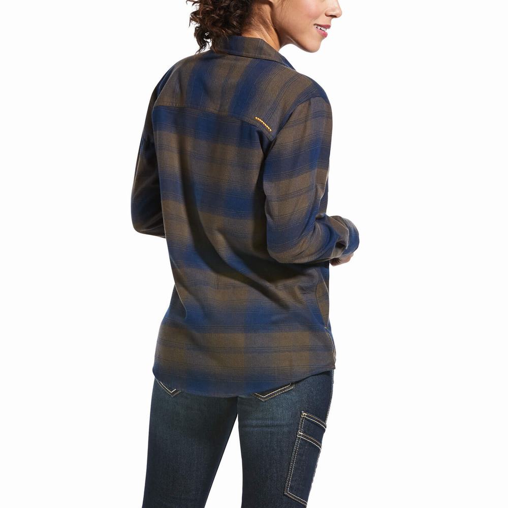 Camicie Ariat Rebar Flannel DuraStretch Donna Blu Marino | IT143HBLU