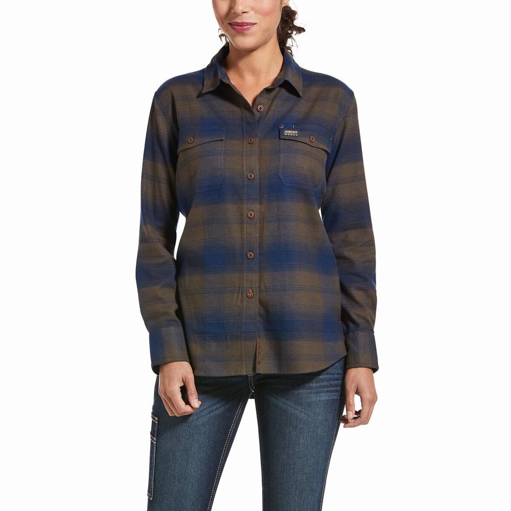 Camicie Ariat Rebar Flannel DuraStretch Donna Blu Marino | IT143HBLU