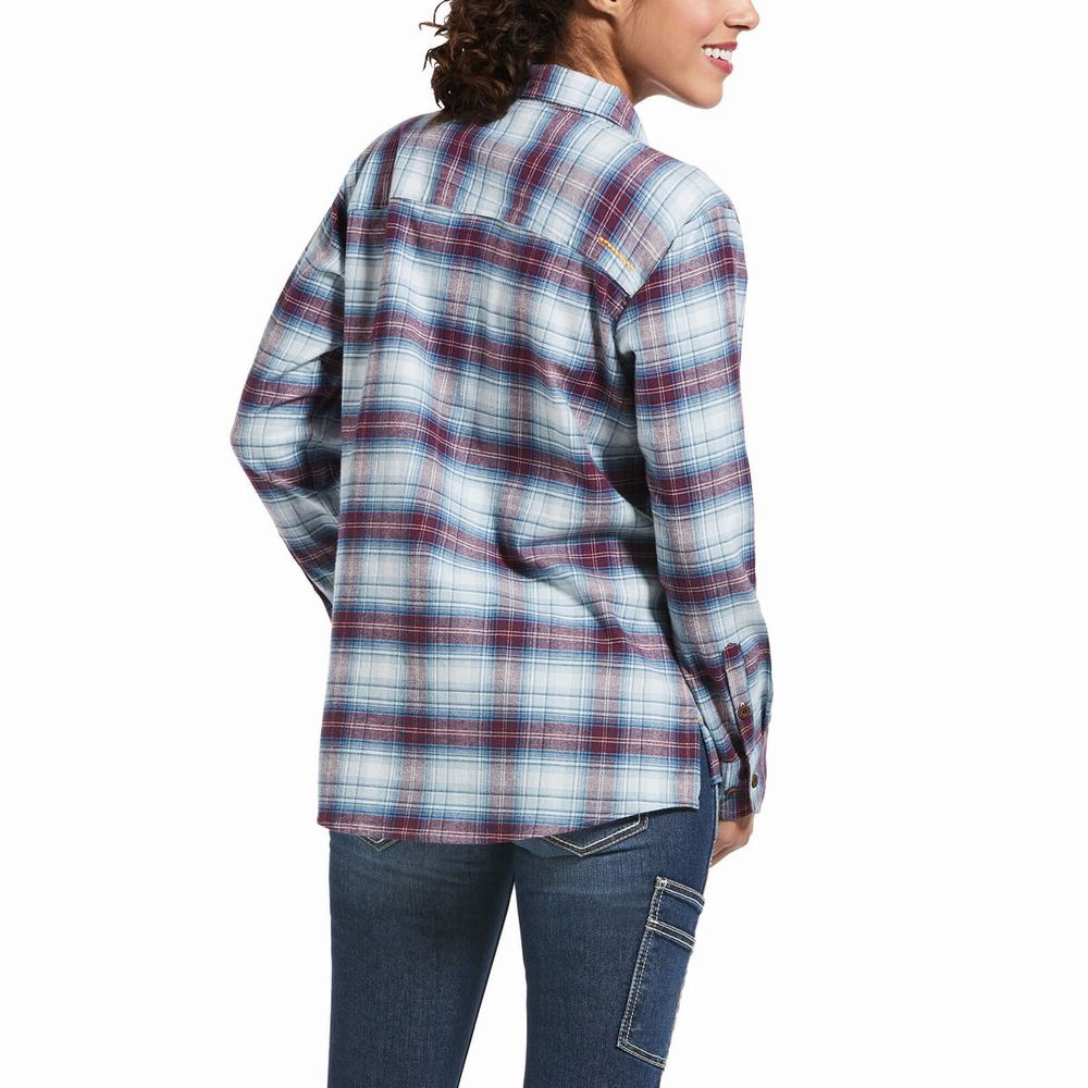 Camicie Ariat Rebar Flannel DuraStretch Donna Blu | IT216CWMX