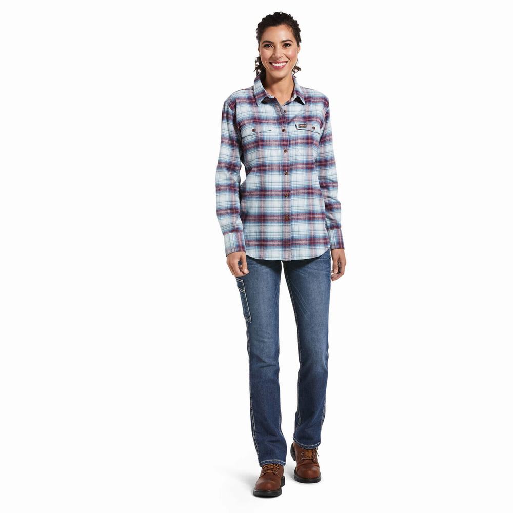 Camicie Ariat Rebar Flannel DuraStretch Donna Blu | IT216CWMX