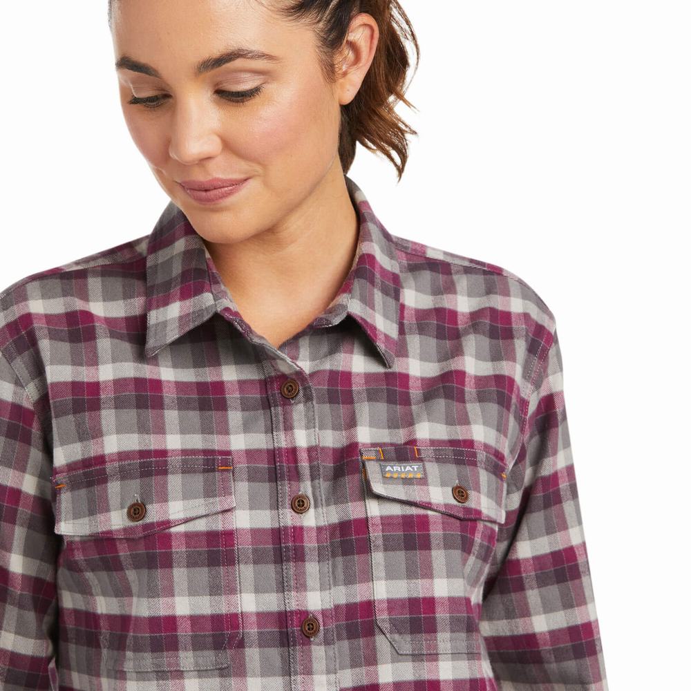 Camicie Ariat Rebar Flannel DuraStretch Donna Viola | IT396CQVH