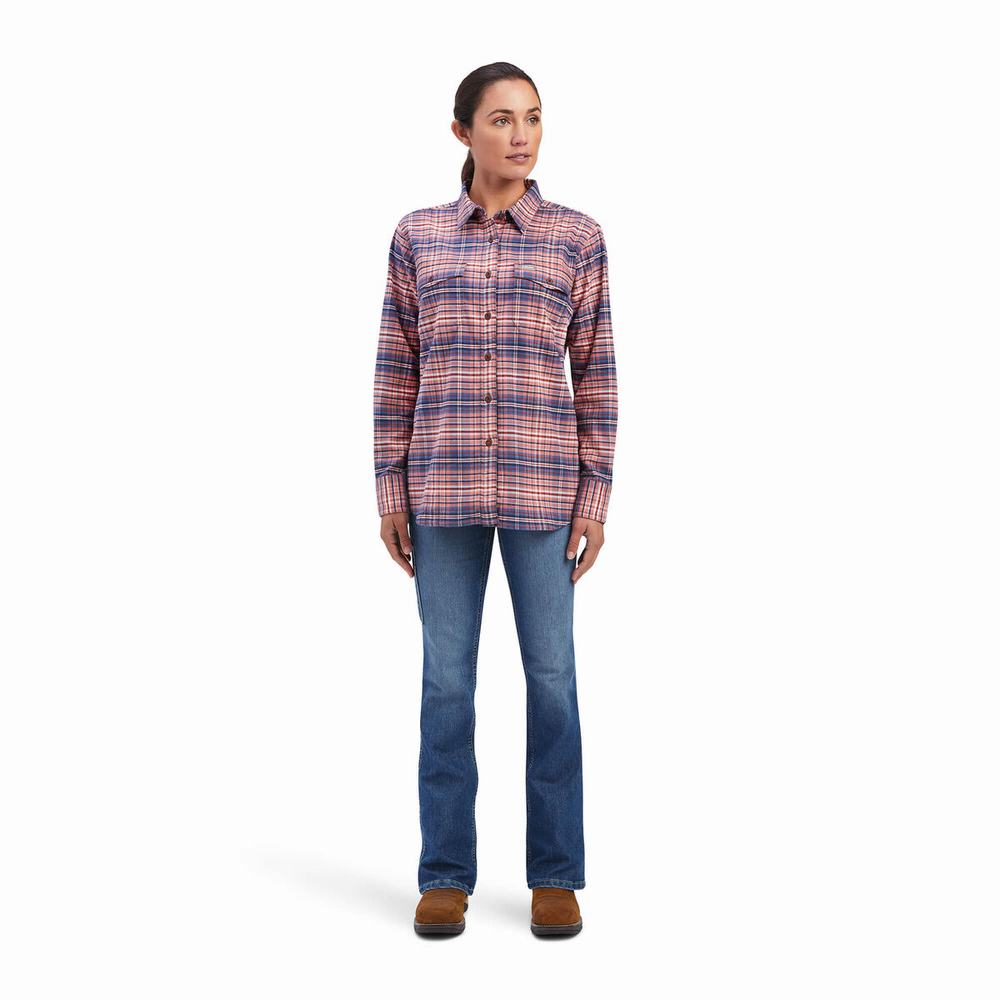 Camicie Ariat Rebar Flannel DuraStretch Donna Rosa | IT426OARC