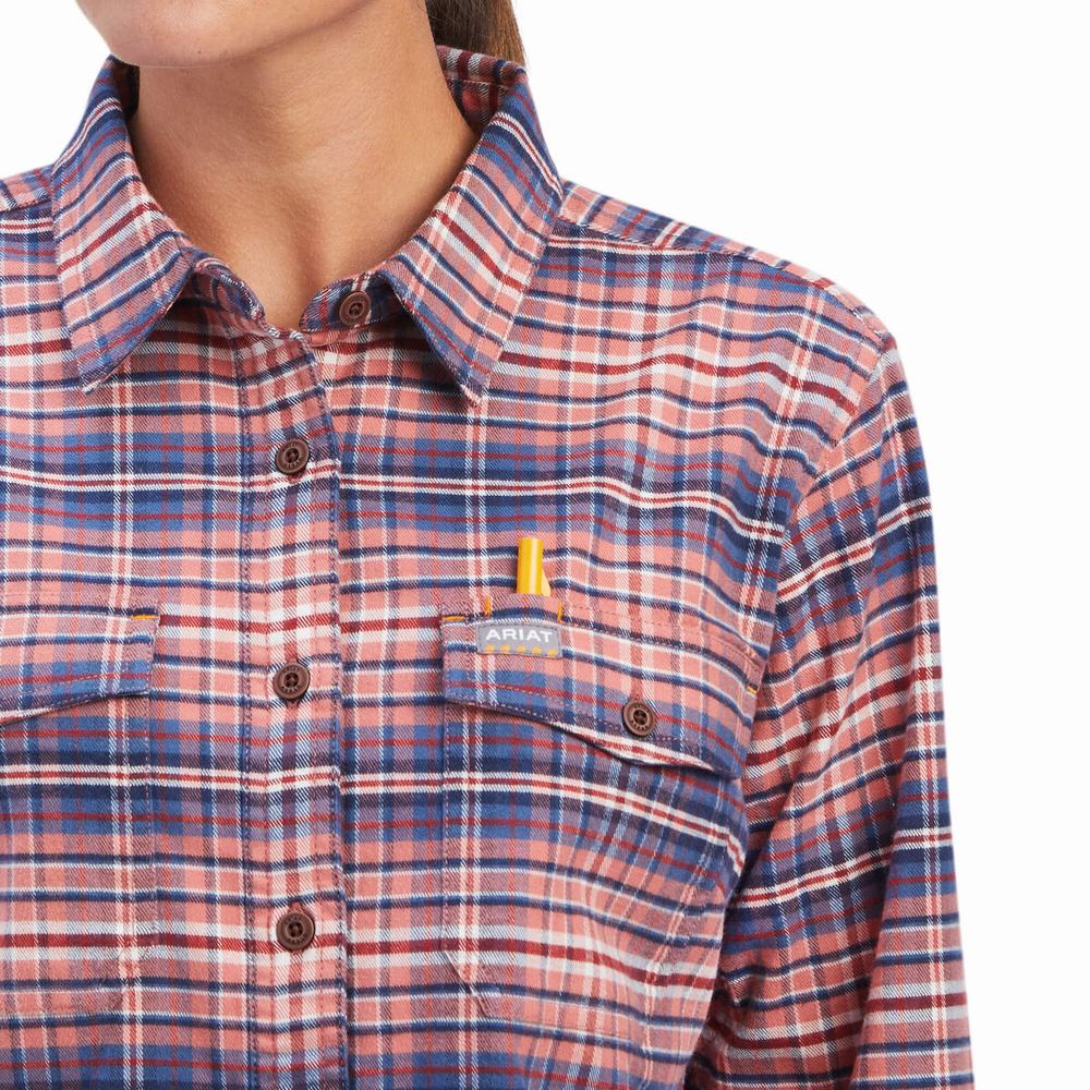 Camicie Ariat Rebar Flannel DuraStretch Donna Rosa | IT426OARC