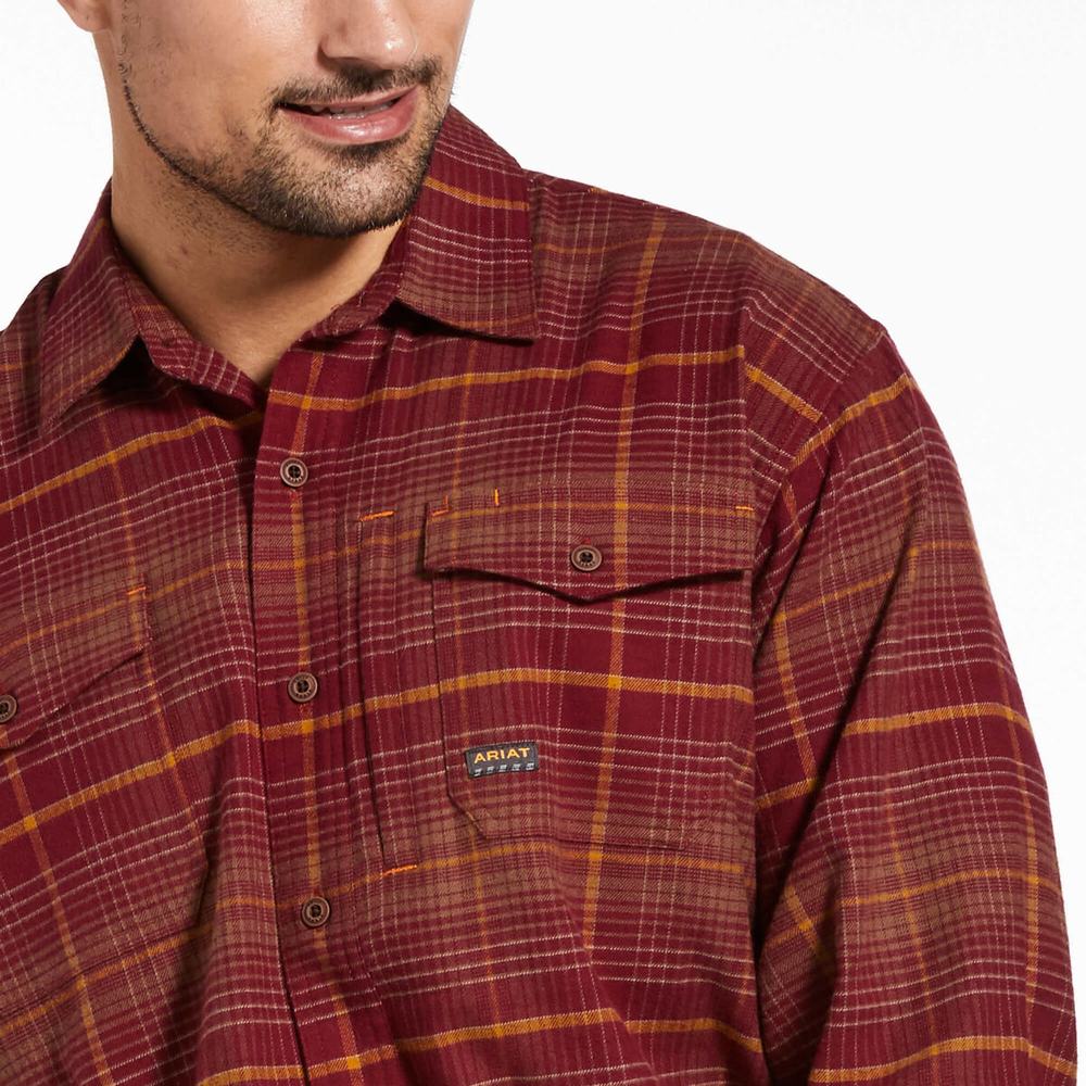 Camicie Ariat Rebar Flannel DuraStretch Uomo Rosse Scuro | IT429OSRB