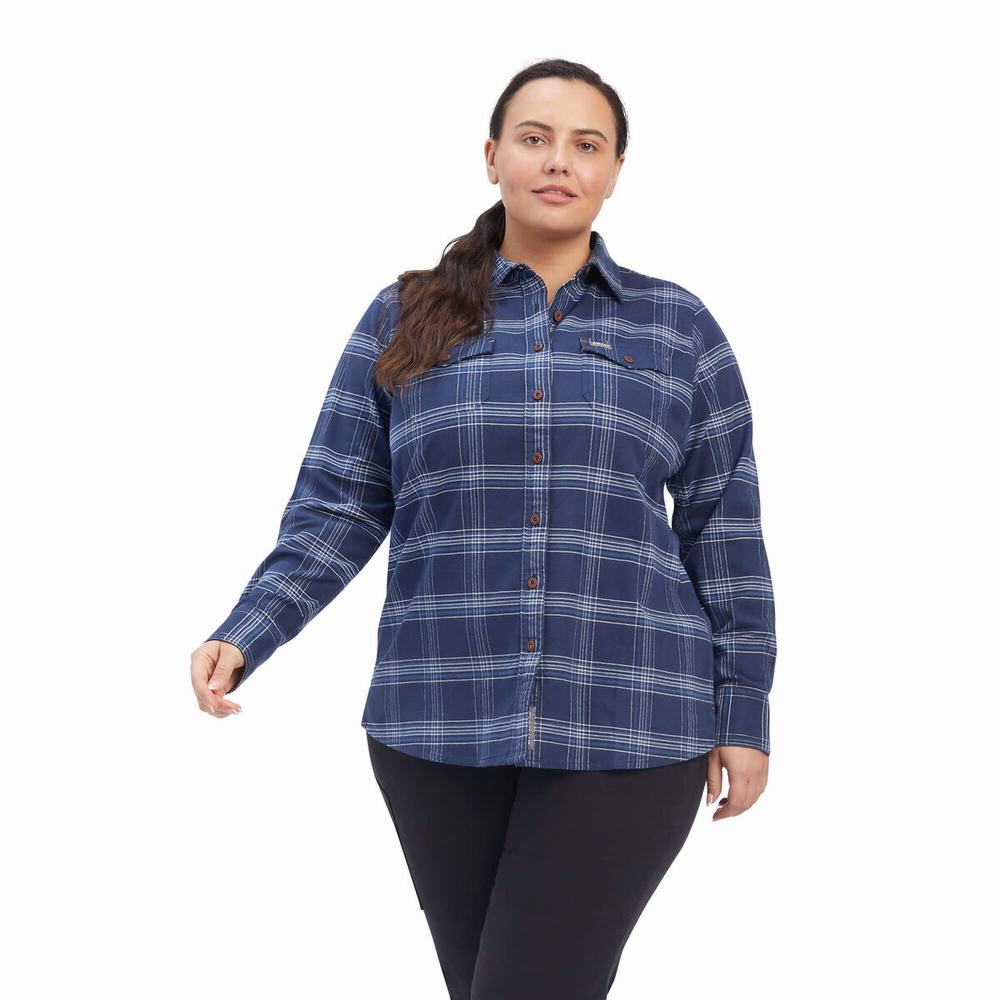 Camicie Ariat Rebar Flannel DuraStretch Donna Blu Marino | IT480EYTR