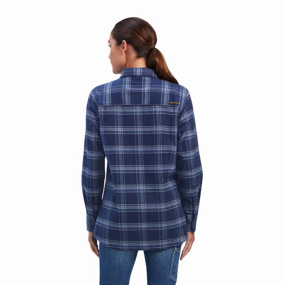 Camicie Ariat Rebar Flannel DuraStretch Donna Blu Marino | IT480EYTR