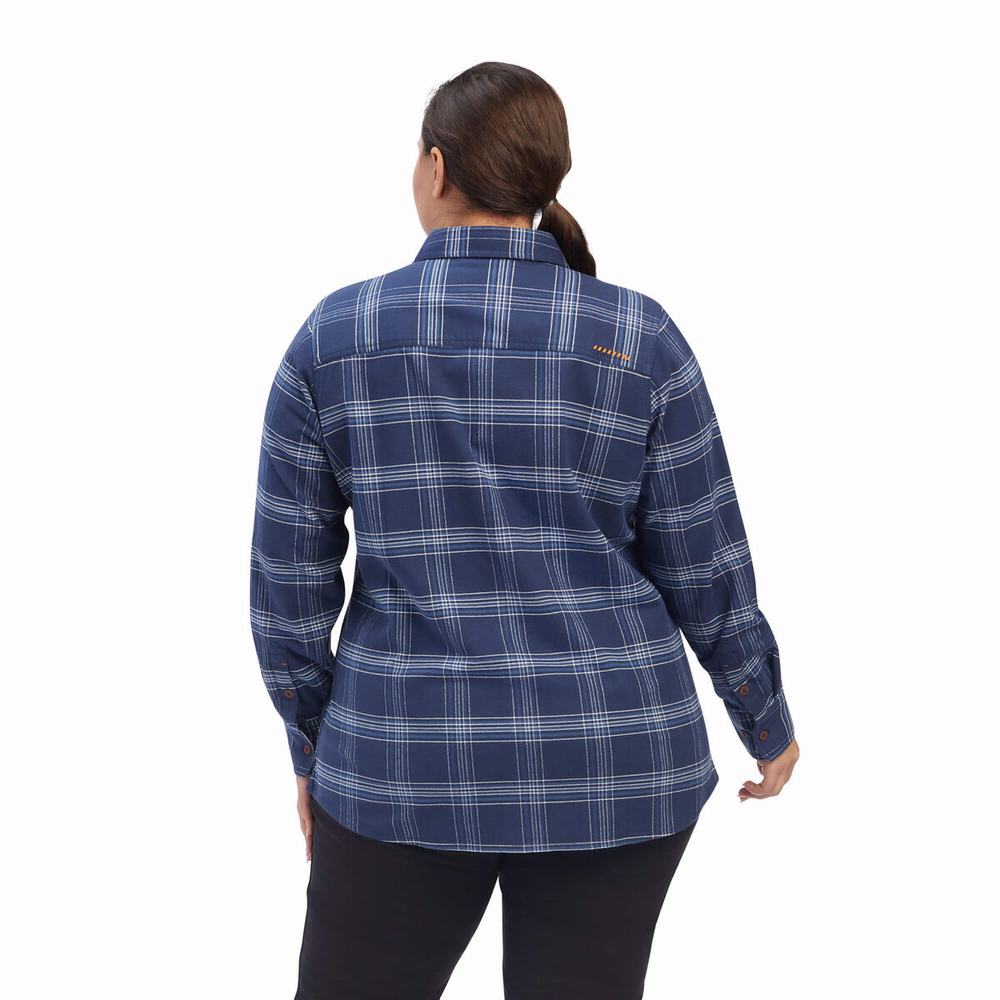 Camicie Ariat Rebar Flannel DuraStretch Donna Blu Marino | IT480EYTR