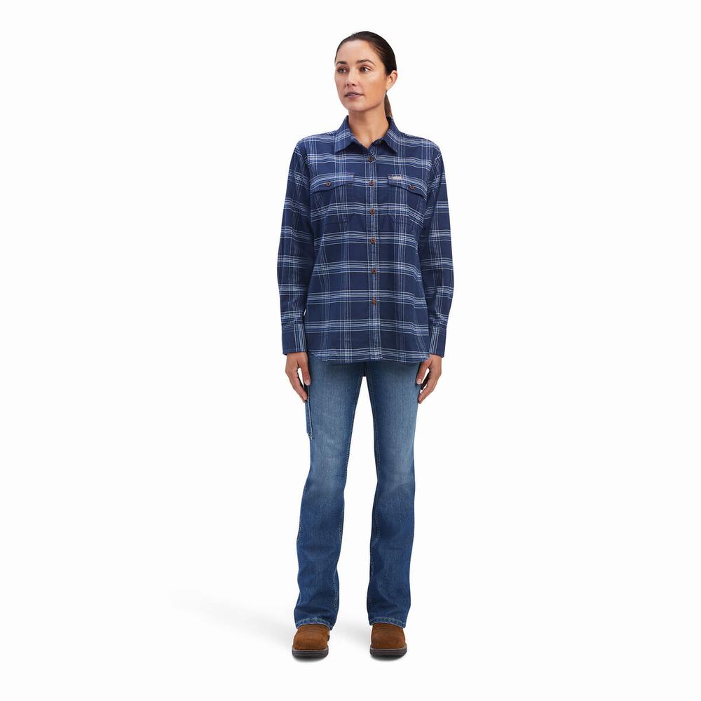 Camicie Ariat Rebar Flannel DuraStretch Donna Blu Marino | IT480EYTR