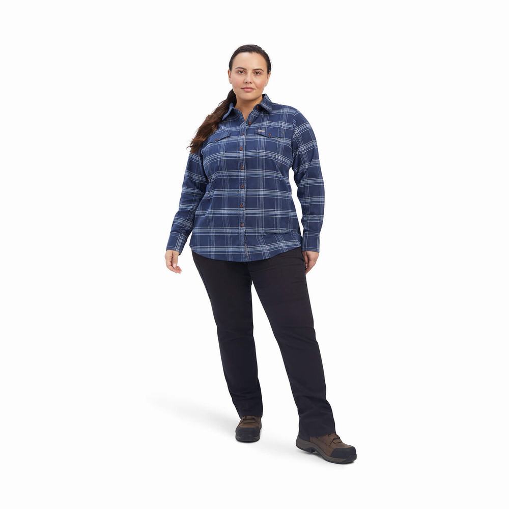 Camicie Ariat Rebar Flannel DuraStretch Donna Blu Marino | IT480EYTR