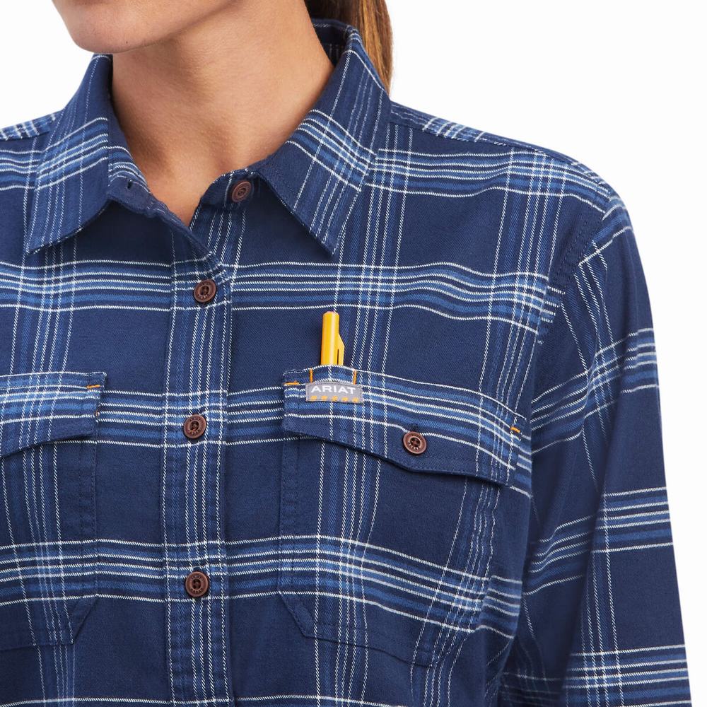 Camicie Ariat Rebar Flannel DuraStretch Donna Blu Marino | IT480EYTR