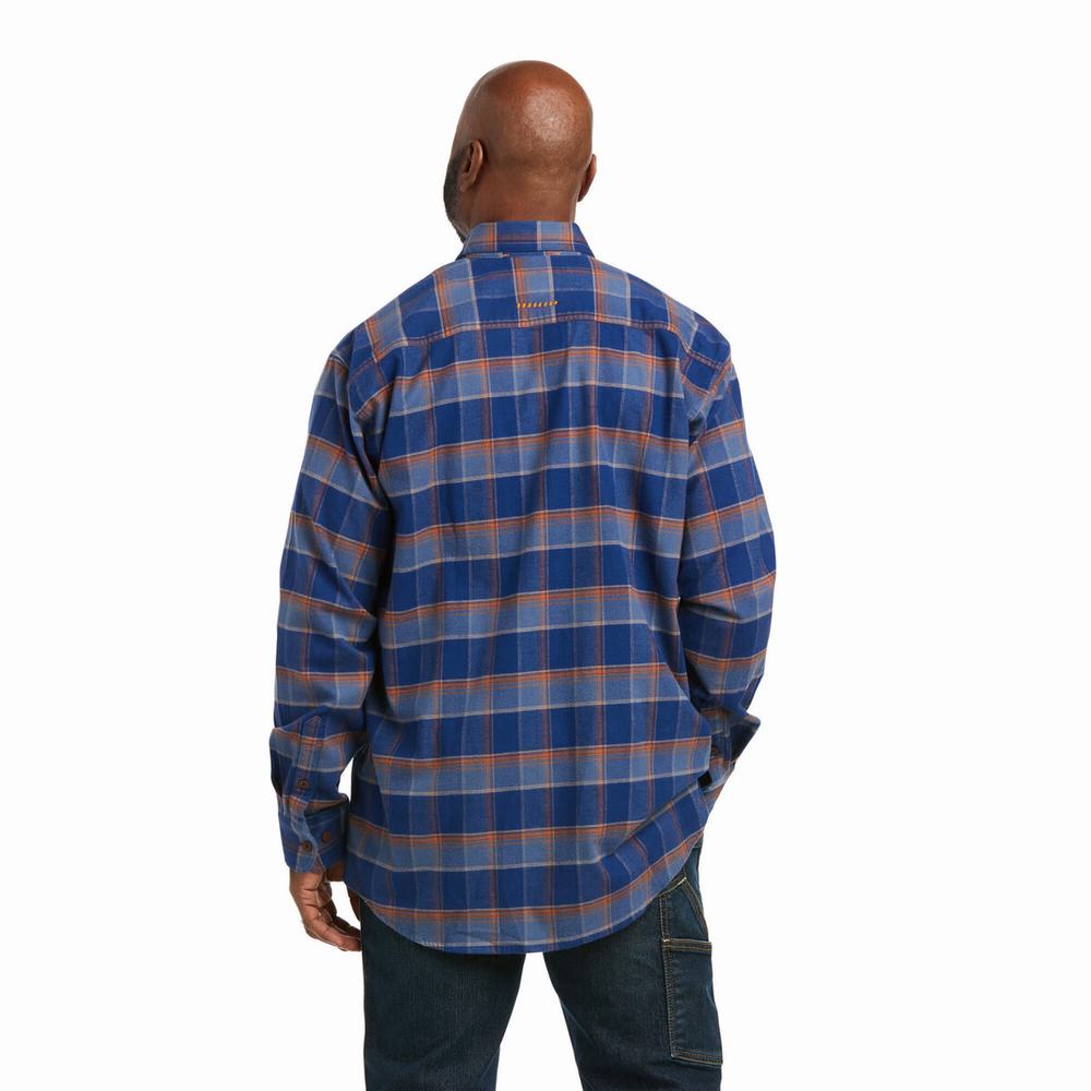 Camicie Ariat Rebar Flannel DuraStretch Uomo Blu | IT681RPZF