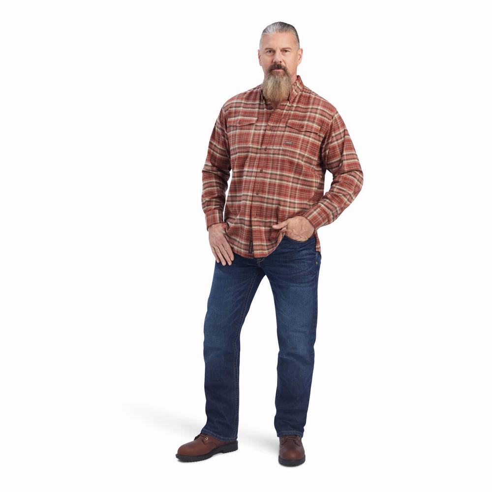 Camicie Ariat Rebar Flannel DuraStretch Uomo Rosse | IT739GJYC