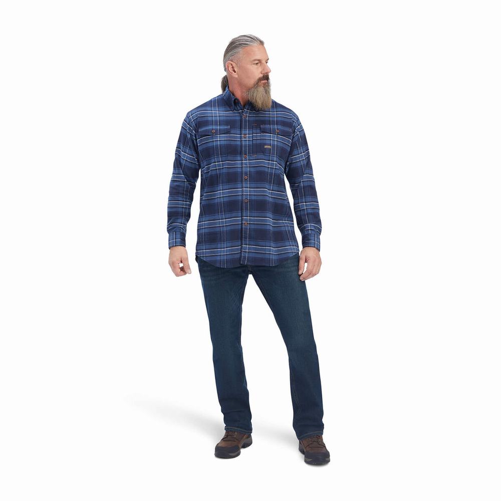 Camicie Ariat Rebar Flannel DuraStretch Uomo Blu Marino | IT847WKML