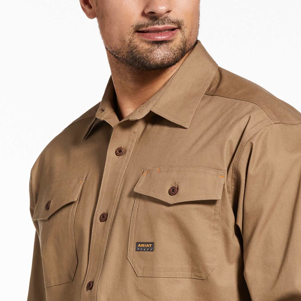 Camicie Ariat Rebar Made Tough DuraStretch Uomo Khaki | IT165ZORD