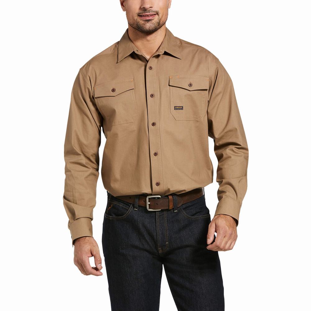 Camicie Ariat Rebar Made Tough DuraStretch Uomo Khaki | IT165ZORD