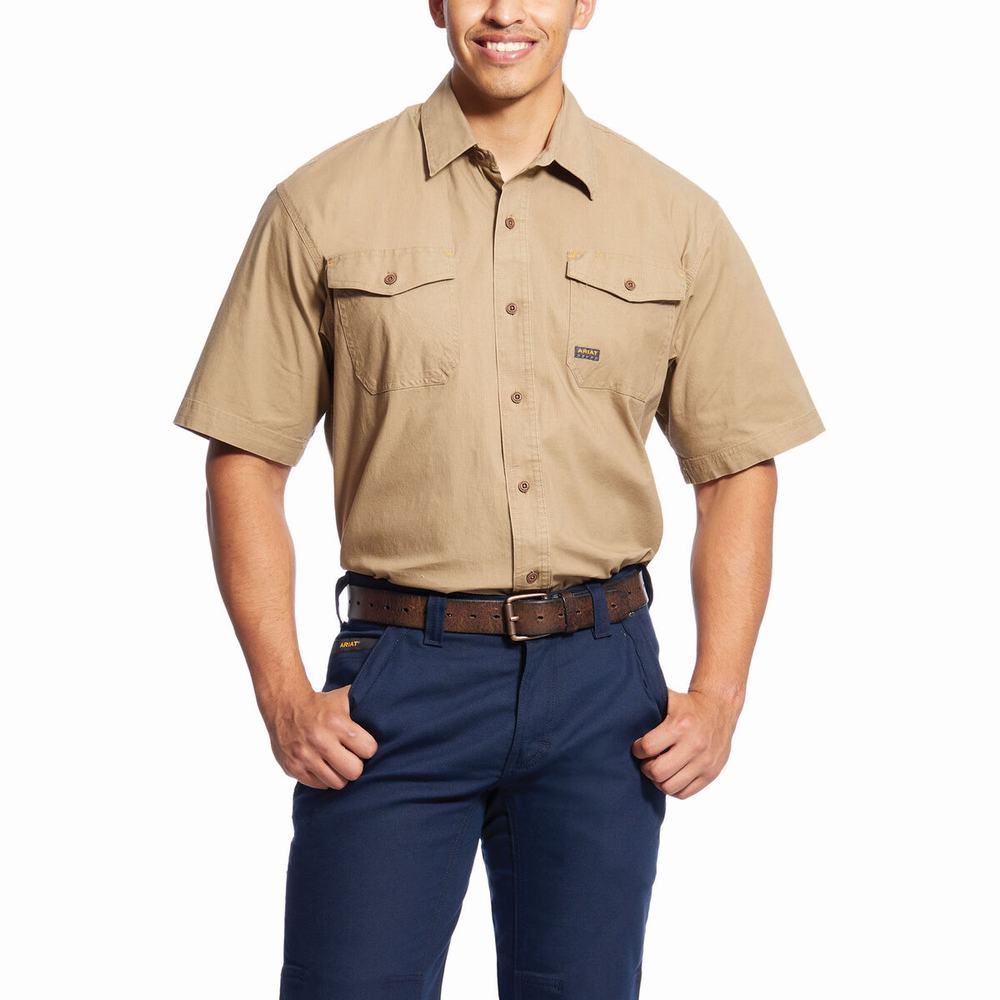 Camicie Ariat Rebar Made Tough DuraStretch Uomo Khaki | IT415DTUC