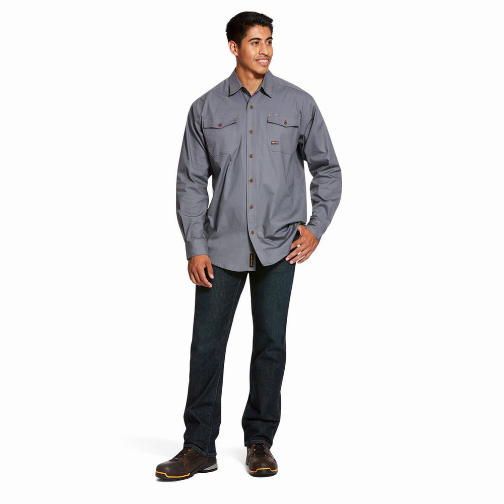 Camicie Ariat Rebar Made Tough DuraStretch Uomo Grigie | IT654JKGI