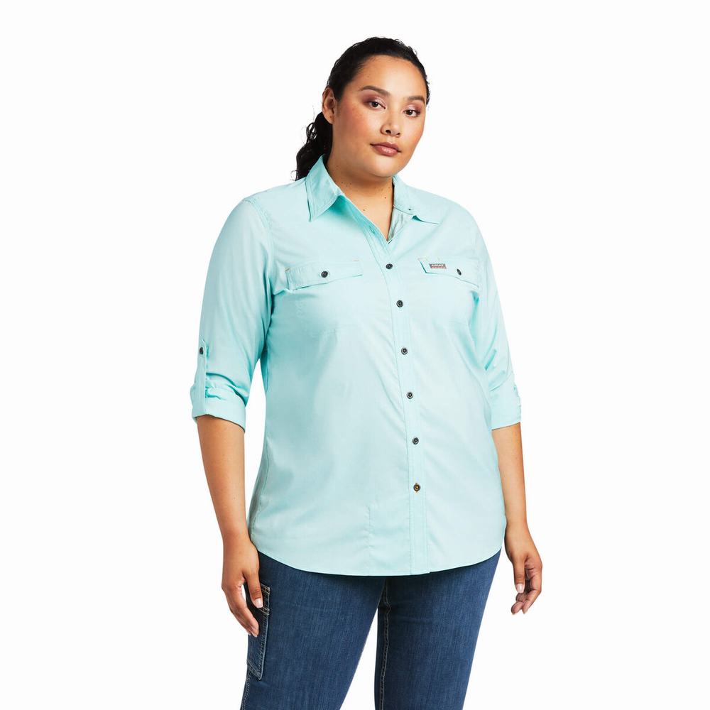 Camicie Ariat Rebar Made Tough VentTEK DuraStretch Donna Verde Acqua Chiaro Blu | IT874TFUS