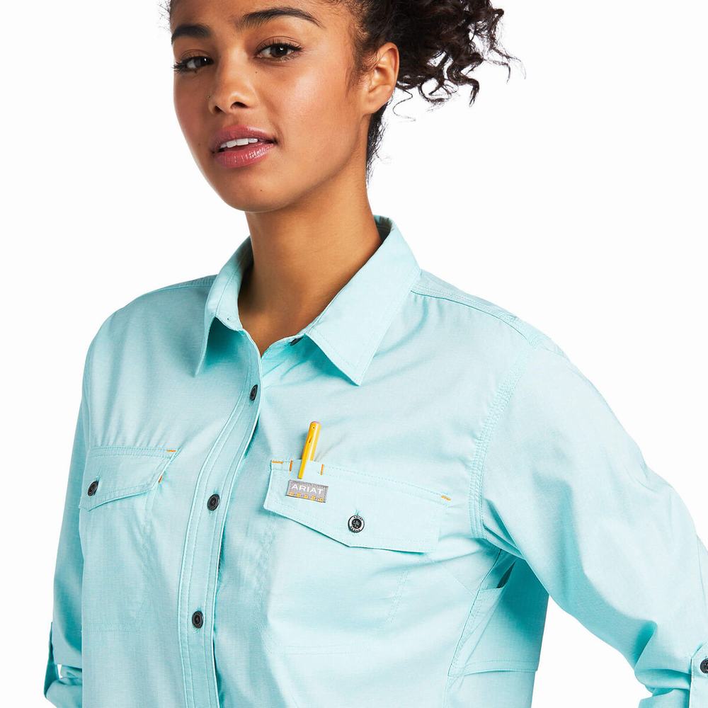 Camicie Ariat Rebar Made Tough VentTEK DuraStretch Donna Verde Acqua Chiaro Blu | IT874TFUS