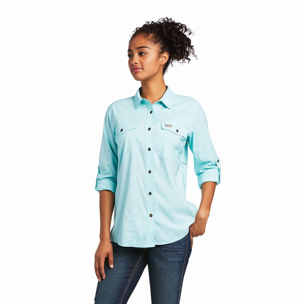 Camicie Ariat Rebar Made Tough VentTEK DuraStretch Donna Verde Acqua Chiaro Blu | IT874TFUS