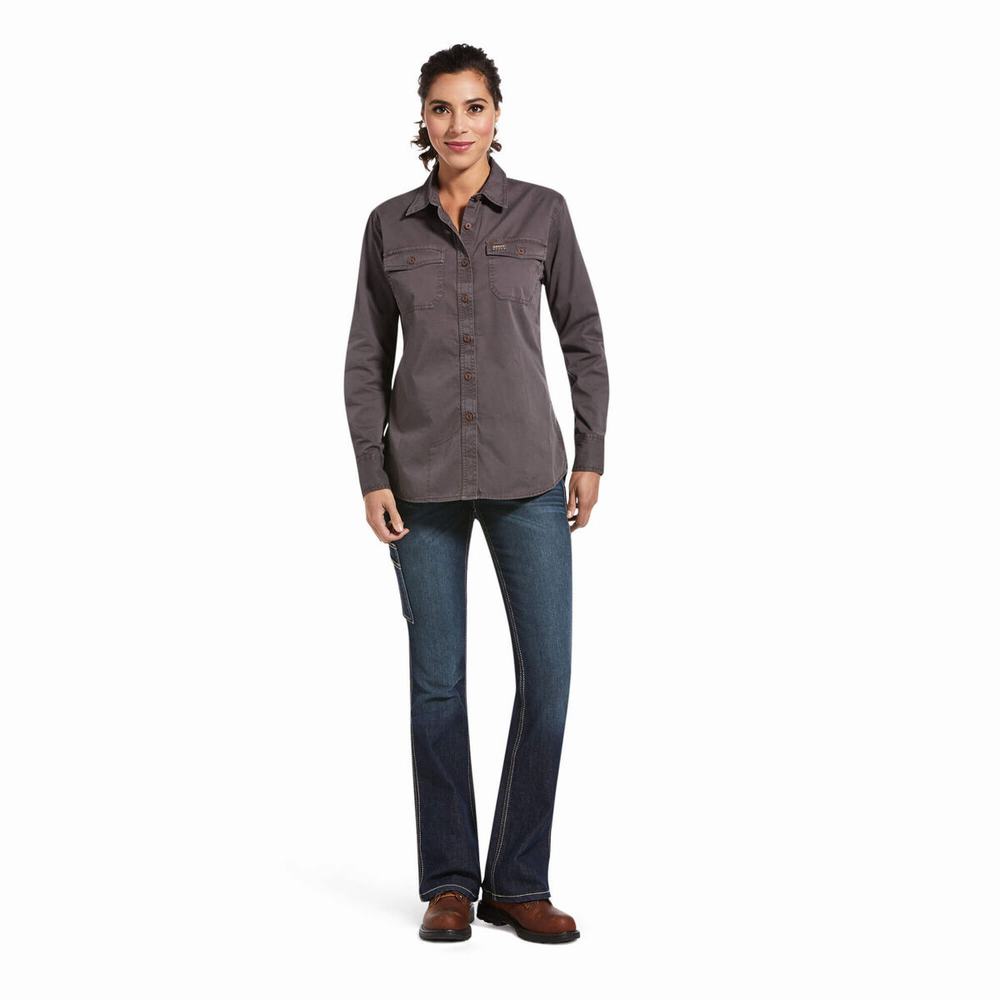 Camicie Ariat Rebar Washed Twill Donna Grigie | IT109TCSF