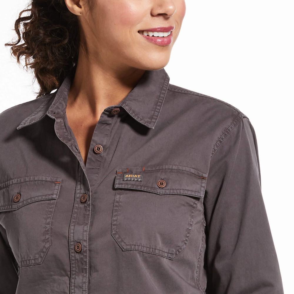 Camicie Ariat Rebar Washed Twill Donna Grigie | IT109TCSF