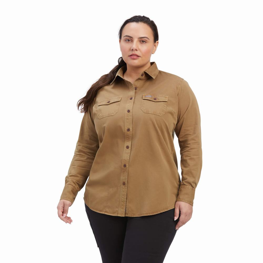 Camicie Ariat Rebar Washed Twill Donna Khaki | IT560QZCA