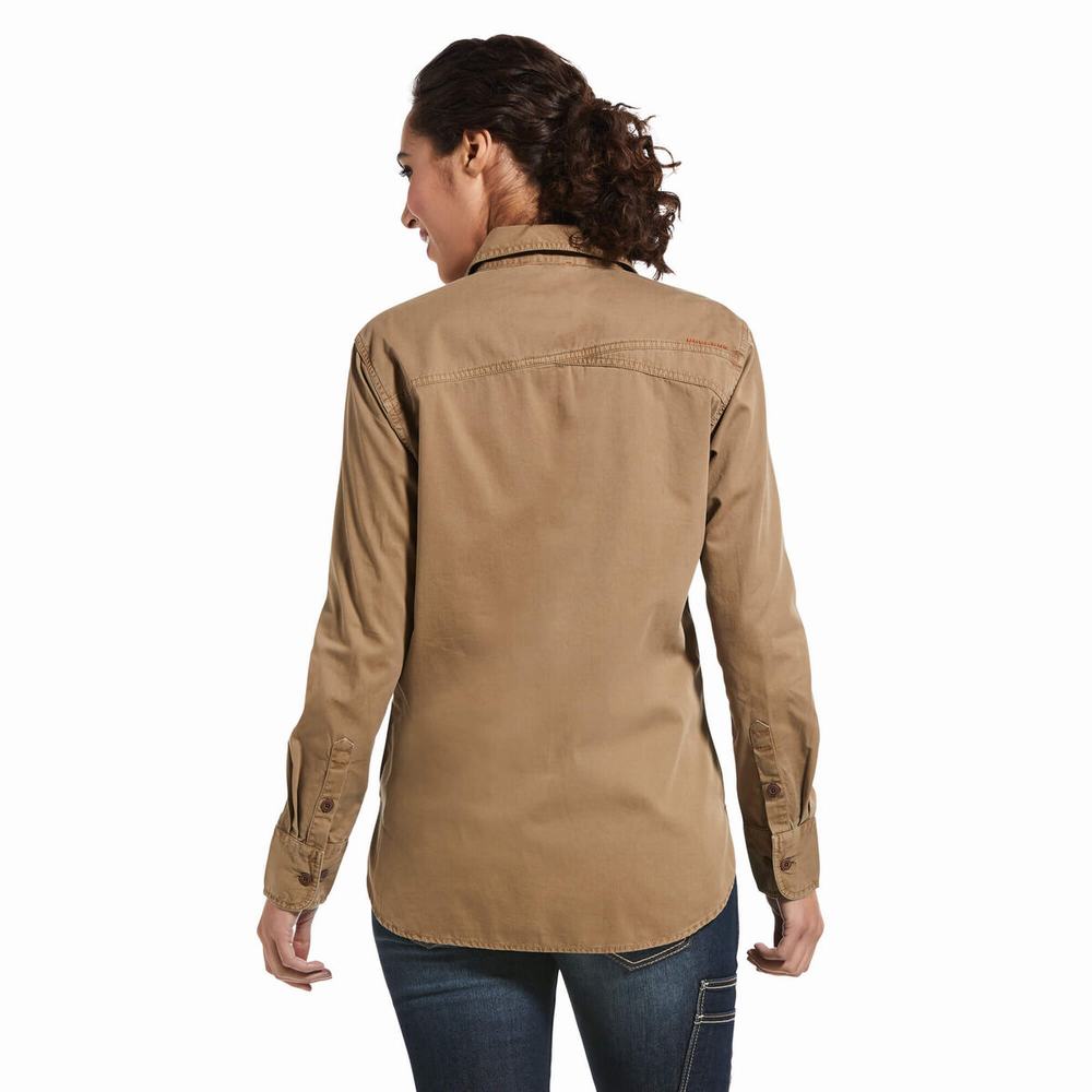 Camicie Ariat Rebar Washed Twill Donna Khaki | IT560QZCA