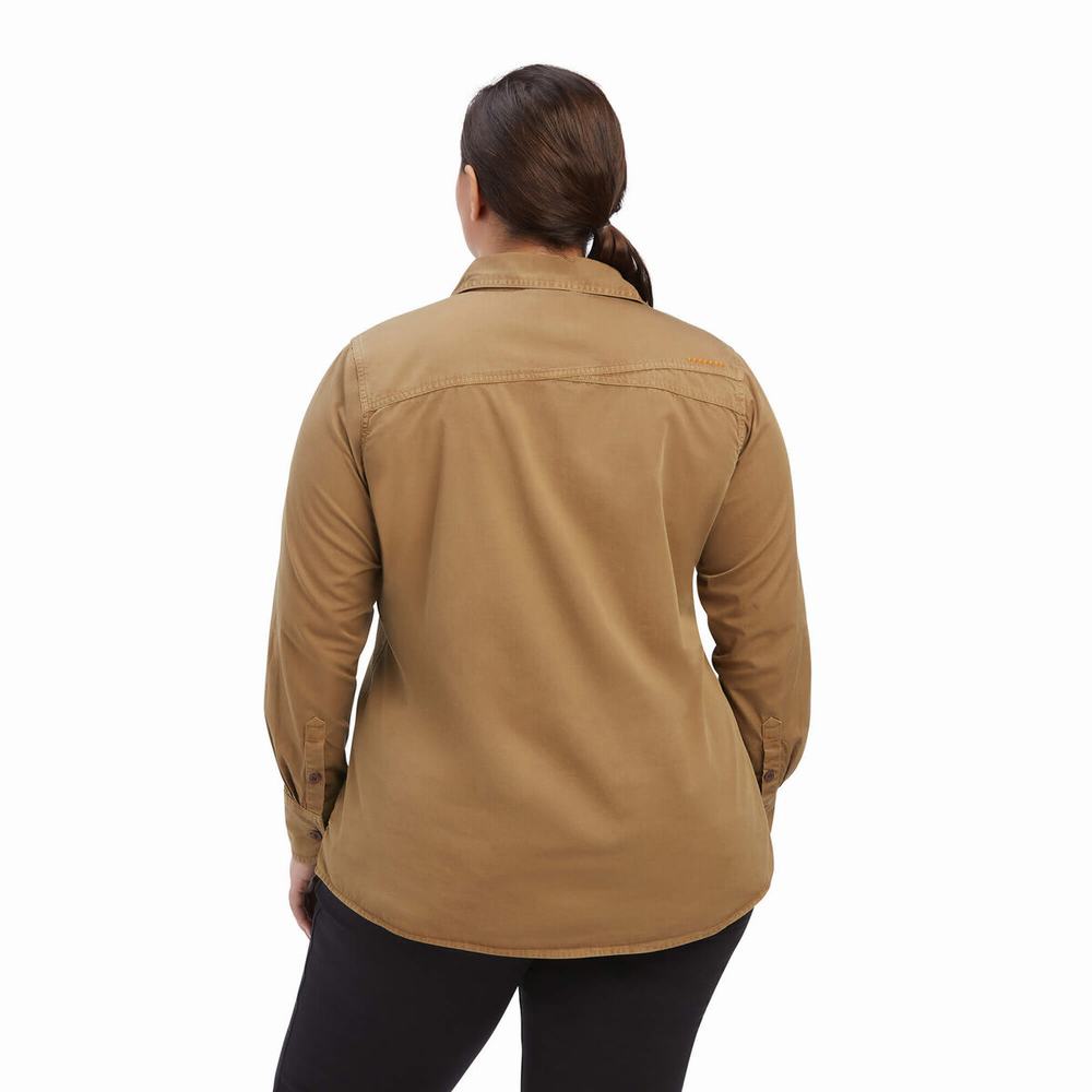 Camicie Ariat Rebar Washed Twill Donna Khaki | IT560QZCA