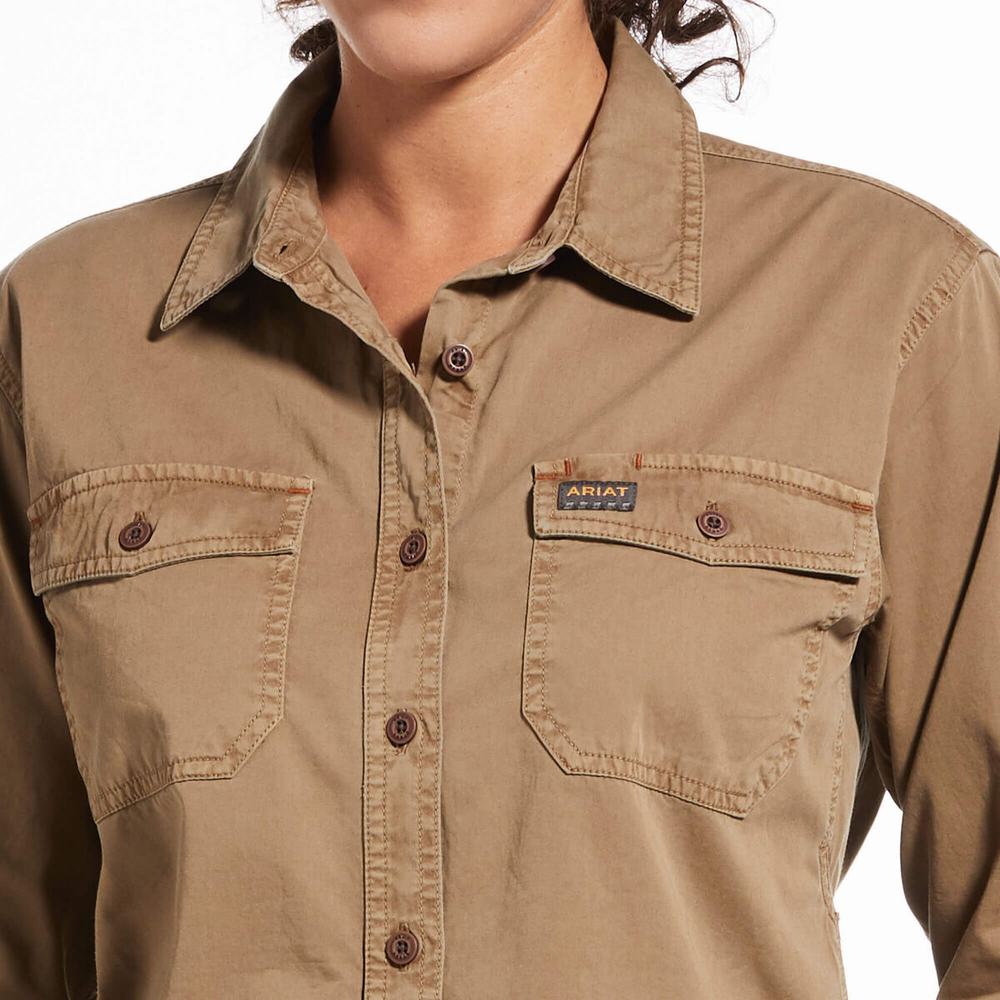 Camicie Ariat Rebar Washed Twill Donna Khaki | IT560QZCA