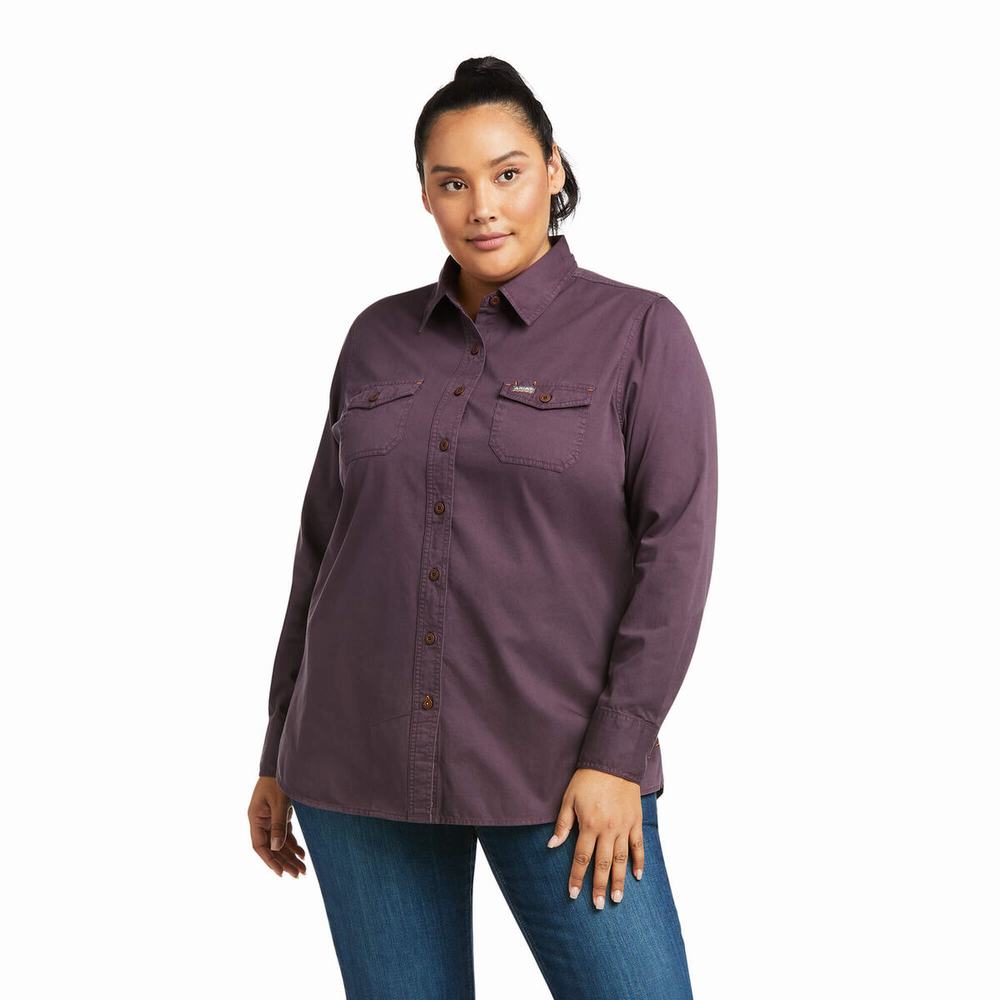 Camicie Ariat Rebar Washed Twill Donna Viola | IT634FPRT