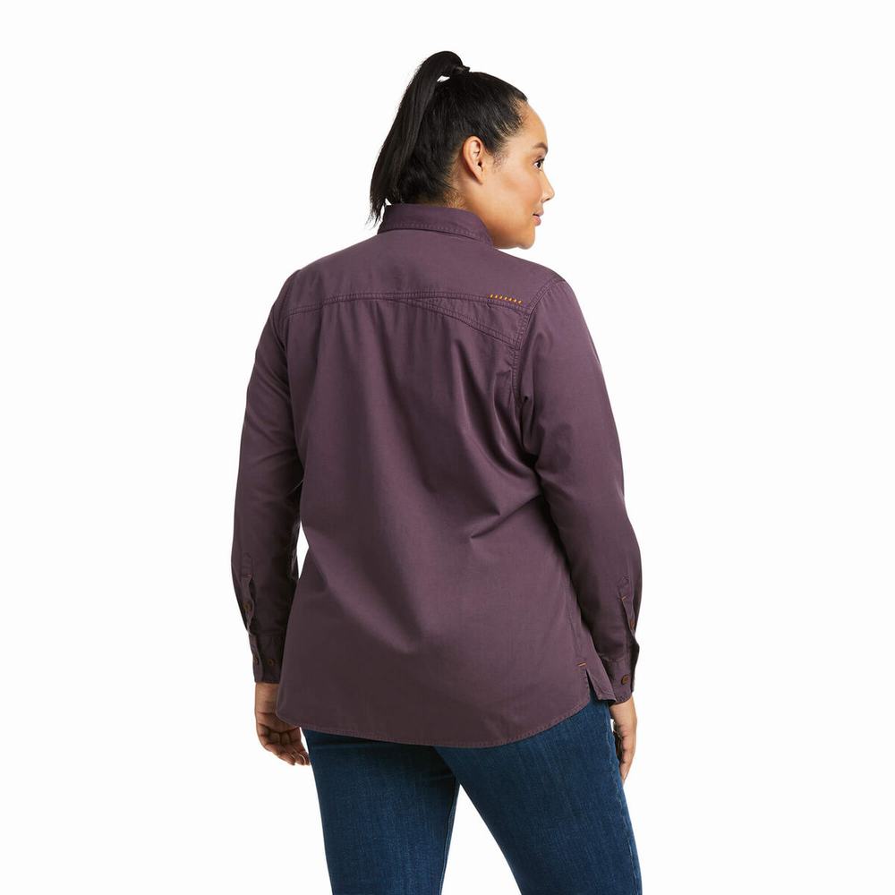 Camicie Ariat Rebar Washed Twill Donna Viola | IT634FPRT