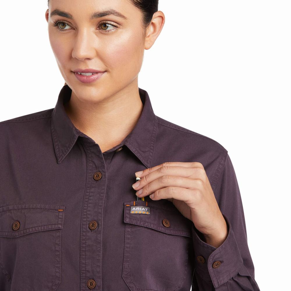 Camicie Ariat Rebar Washed Twill Donna Viola | IT634FPRT