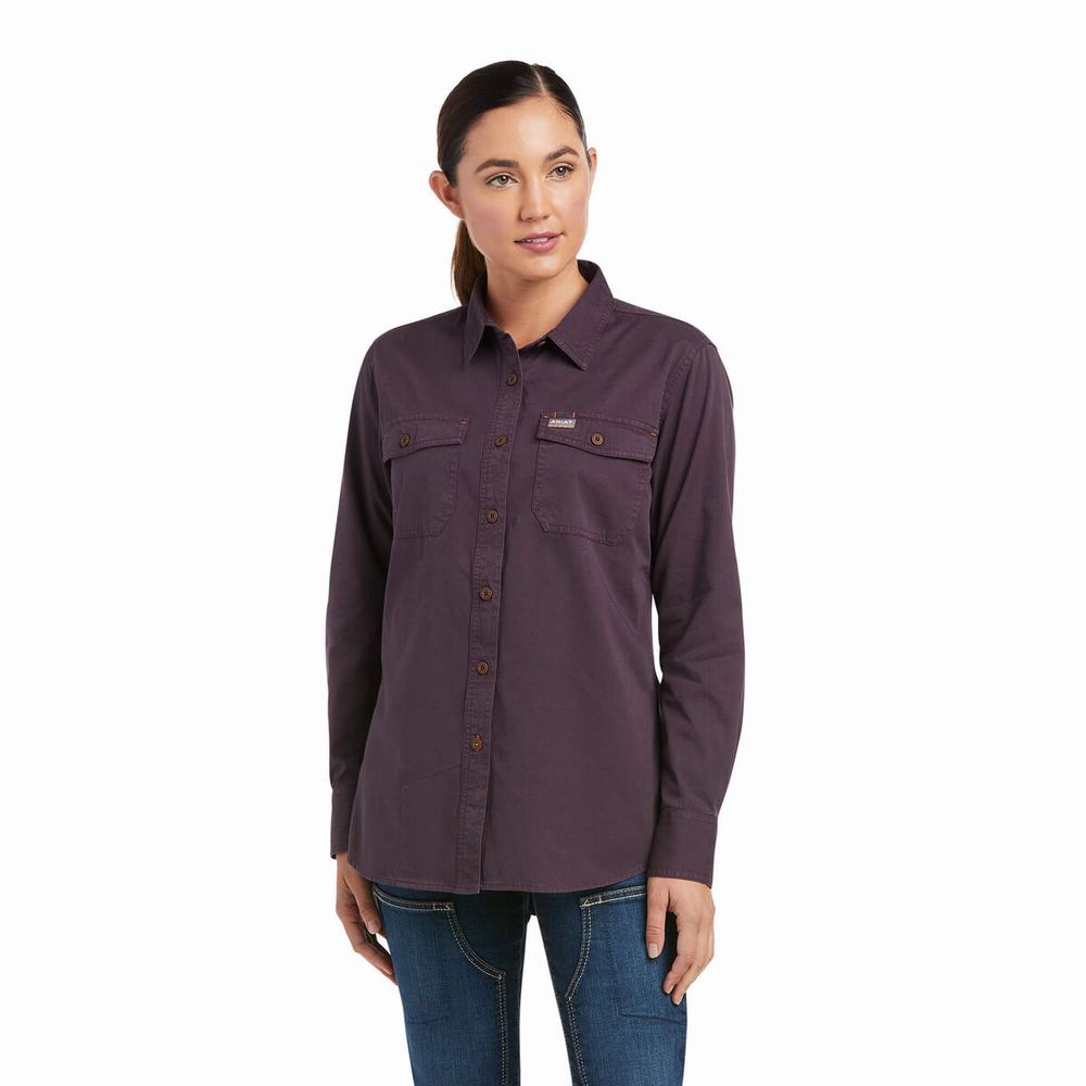 Camicie Ariat Rebar Washed Twill Donna Viola | IT634FPRT