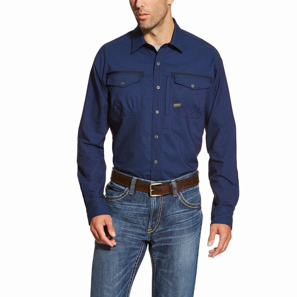 Camicie Ariat Rebar Workman Uomo Blu Marino | IT617BKOW