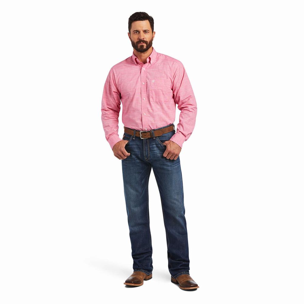 Camicie Ariat Solid Slub Classiche Fit Uomo Rosa Chiaro | IT254YTUF