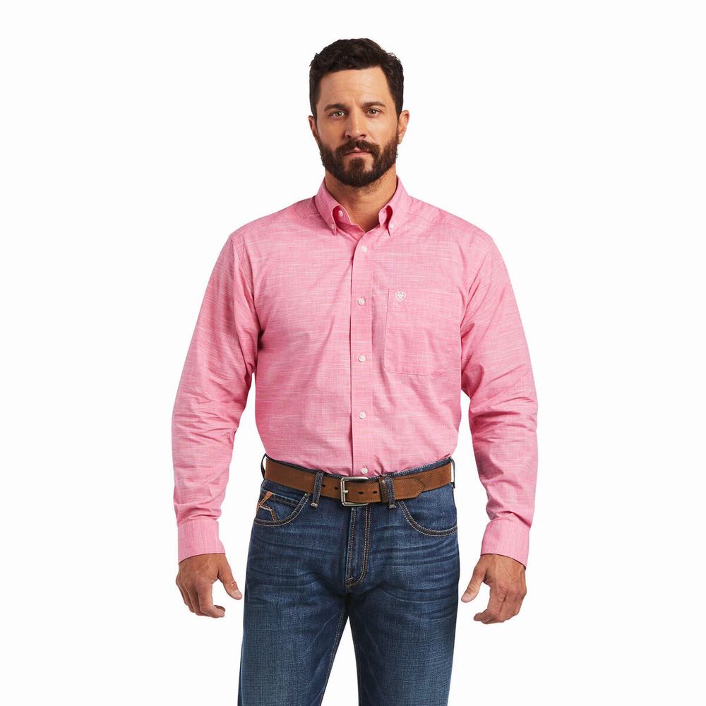 Camicie Ariat Solid Slub Classiche Fit Uomo Rosa Chiaro | IT254YTUF