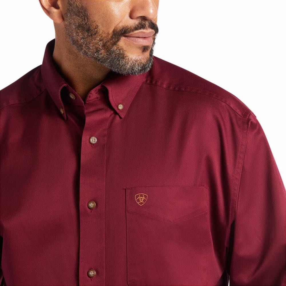 Camicie Ariat Solid Twill Classiche Fit Uomo Bordeaux | IT021INQW