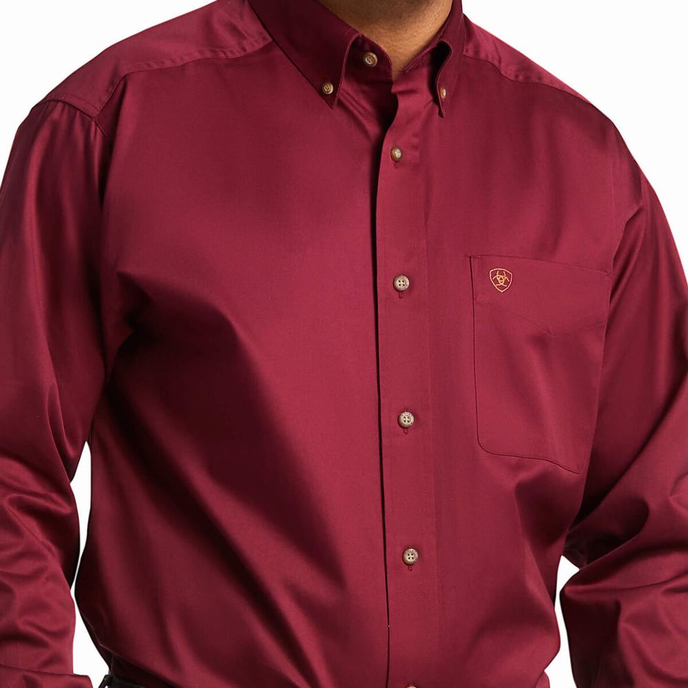 Camicie Ariat Solid Twill Classiche Fit Uomo Bordeaux | IT021INQW